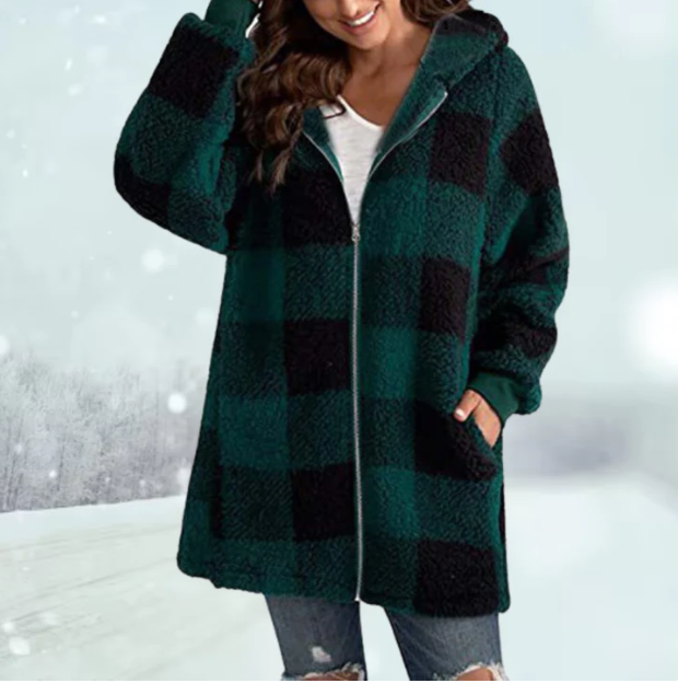 Kunstpelz Kapuzenpullover mit Kariertmuster von Fudus