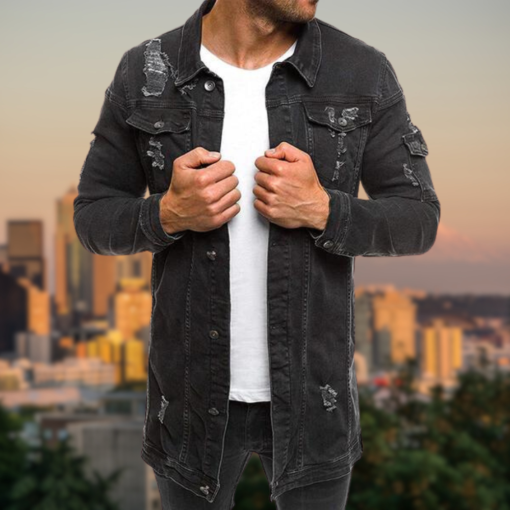 DAVEY Denimjacke, mittellang, zerrissen