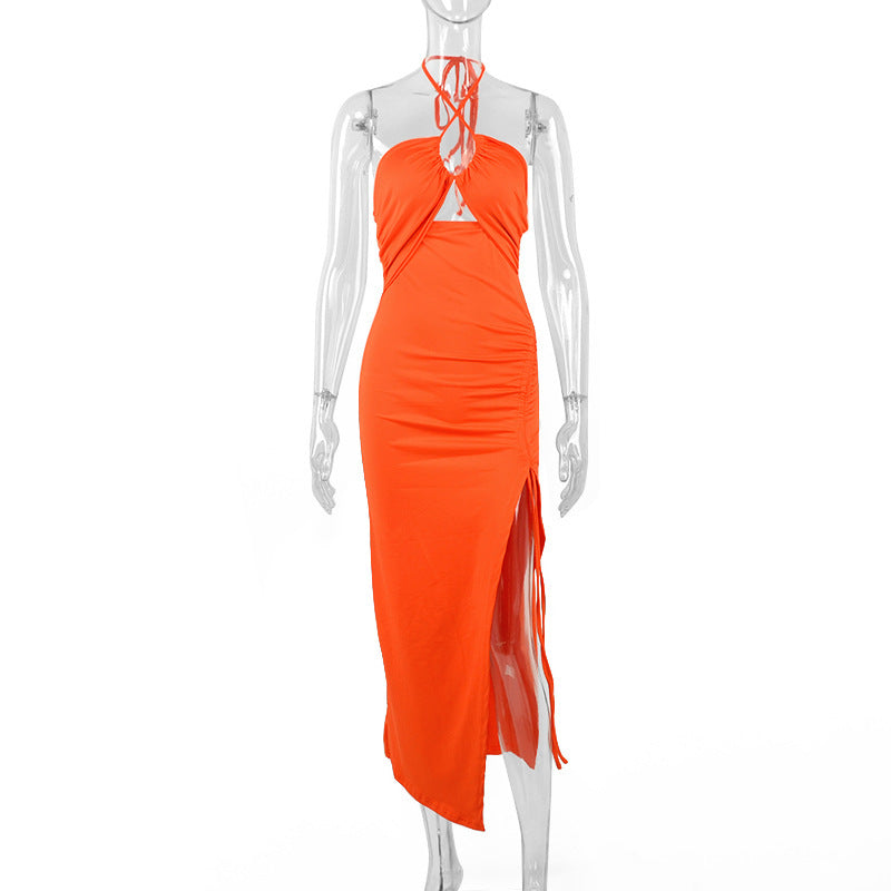 Y2K-Style Neckholder Kleid mit Spitze, Schlitz – Laura