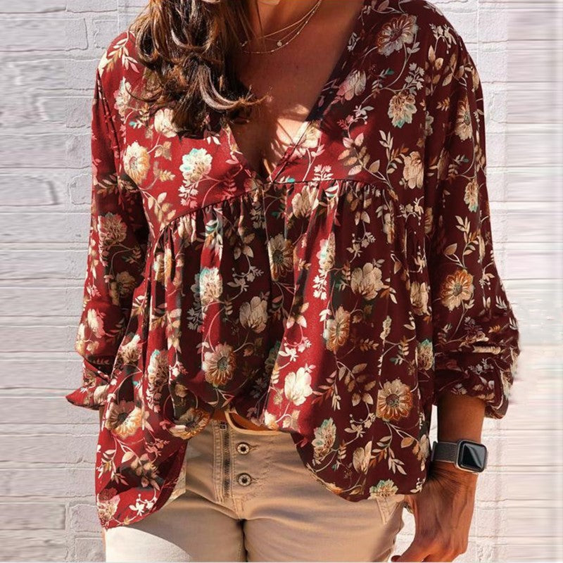 Clara: Individuell bedrucktes Damen-Langarm-Shirt mit V-Ausschnitt