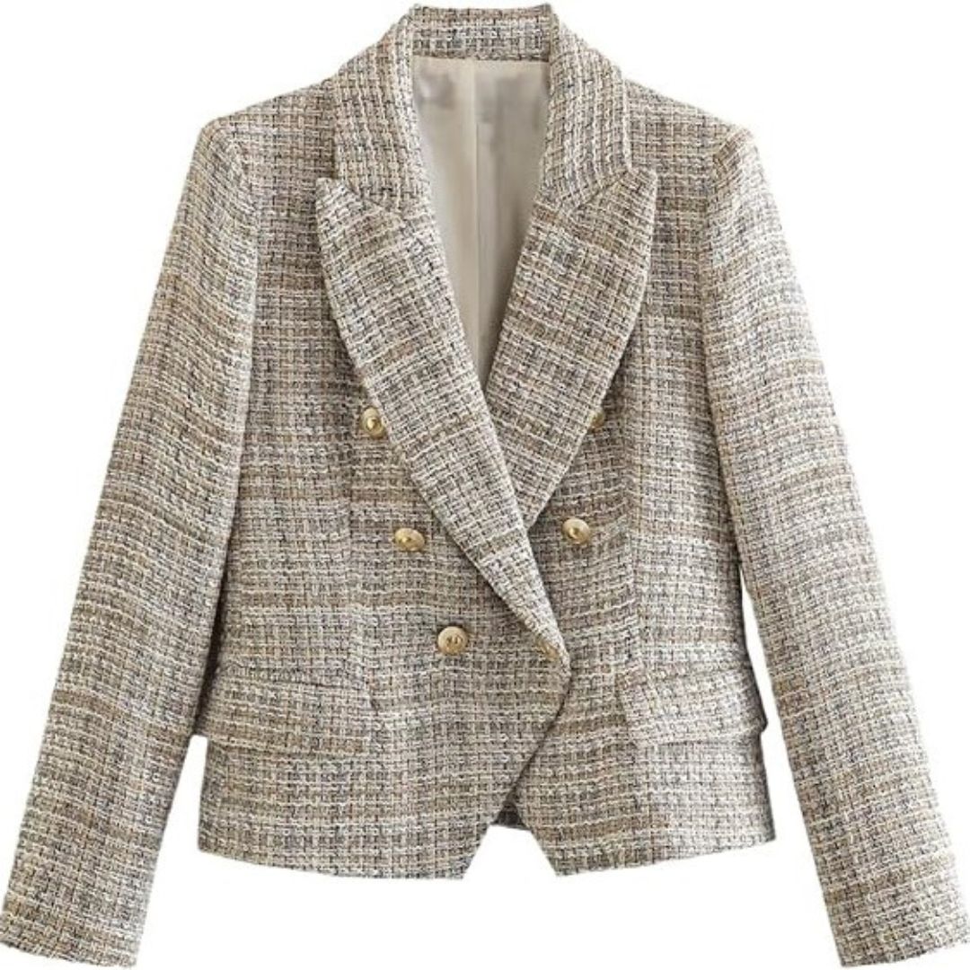 Tweed Blazer met Gouden Knoopdetails van Uptun