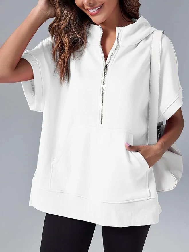 Fudus Kurzarm-Pullover mit Halb-Reißverschluss