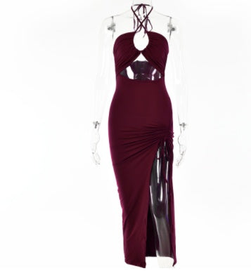 Y2K-Style Neckholder Kleid mit Spitze, Schlitz – Laura