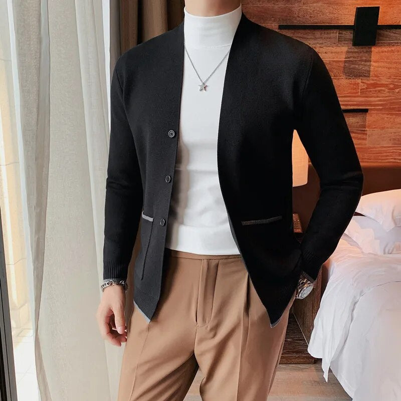 Uldis: Legerer Strickcardigan im Blazer-Look mit Rippenbündchen