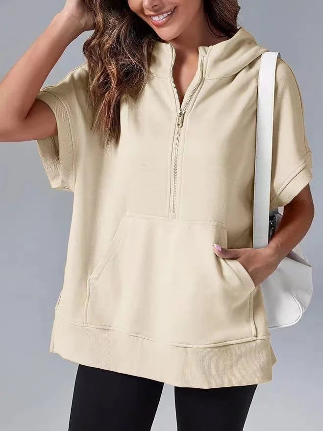 Fudus Kurzarm-Pullover mit Halb-Reißverschluss