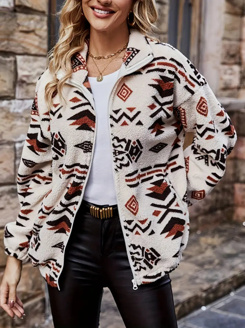 Tuxia: Geometrisch gemusterte, elegante Jacke