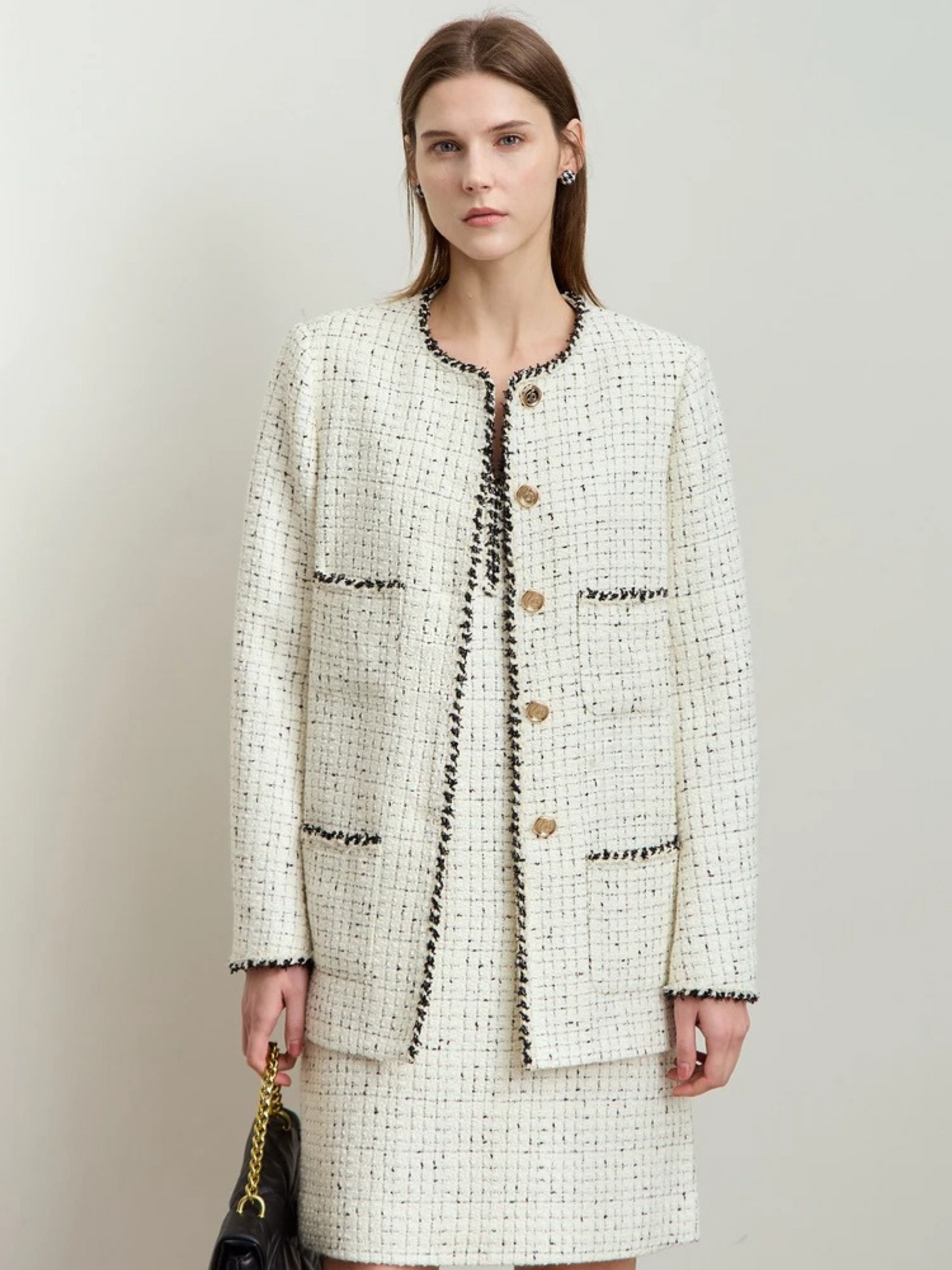 Wolljacke aus Tweed mit Bindeband