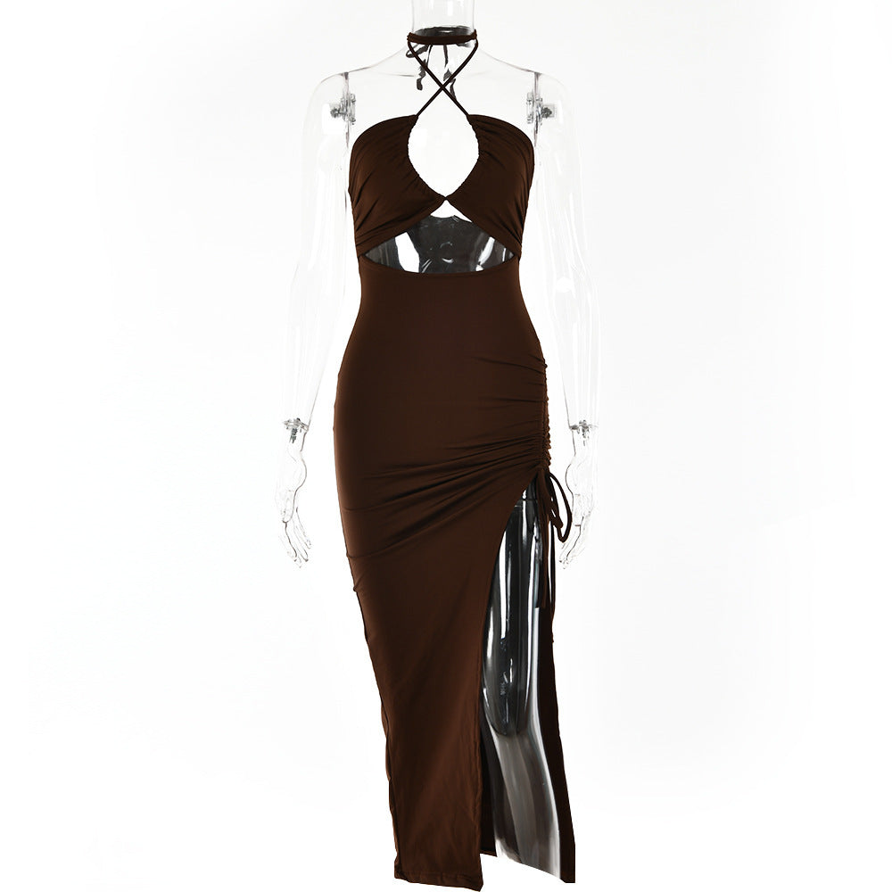 Y2K-Style Neckholder Kleid mit Spitze, Schlitz – Laura