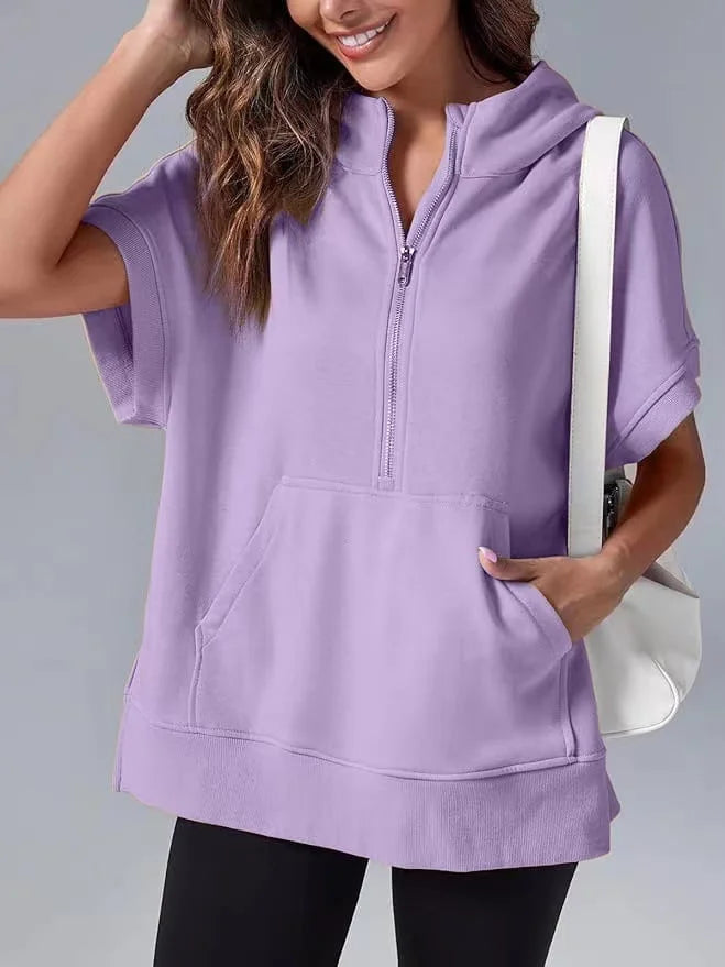Fudus Kurzarm-Pullover mit Halb-Reißverschluss