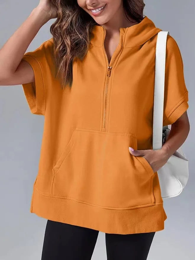 Fudus Kurzarm-Pullover mit Halb-Reißverschluss