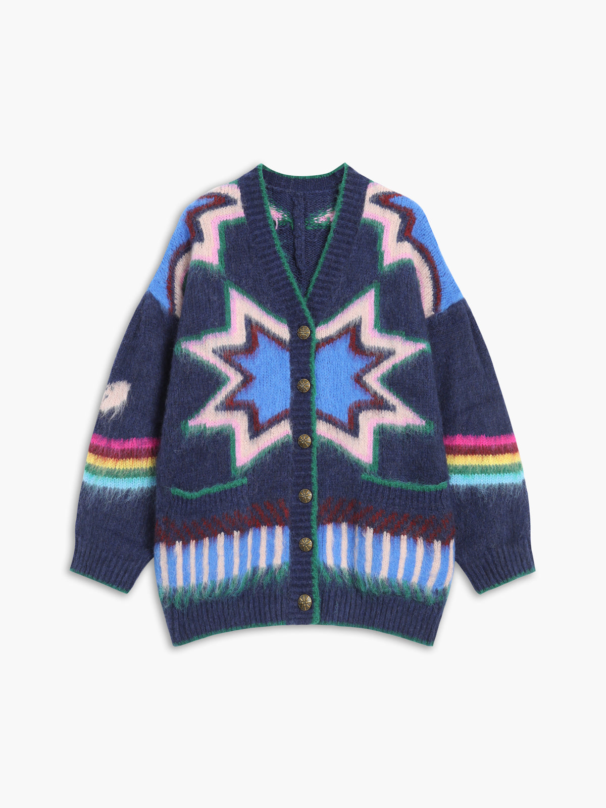 ModeGeist | Cardigan mit Grafischem Muster Mohairmischung Einzigartig und Stilvoll