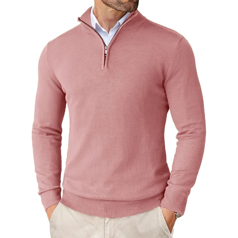 Weicher Herrenpullover mit Kragenreißverschluss aus Baumwollmix