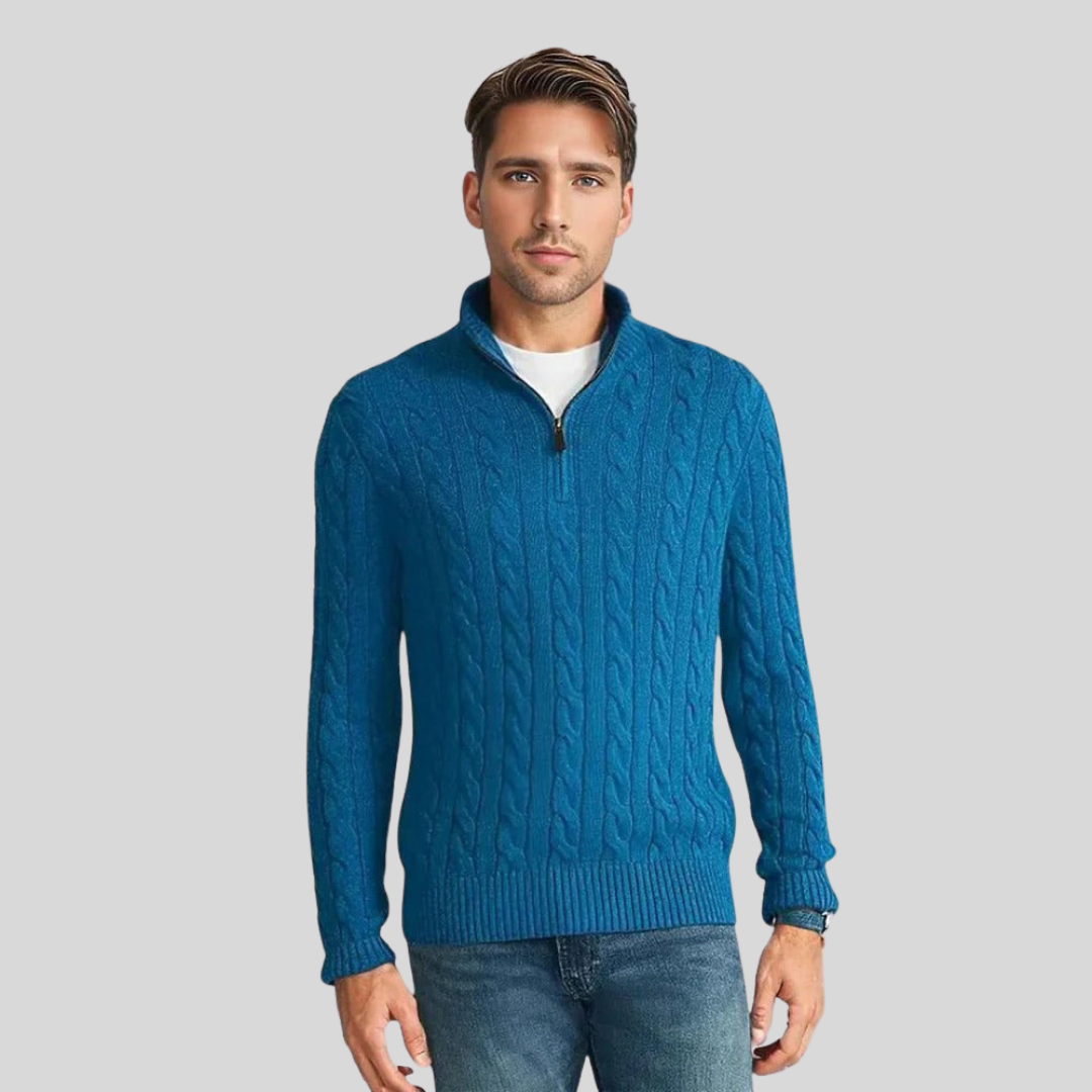Warmer und stylischer Herrenpullover mit Reißverschluss aus Kabelstrick