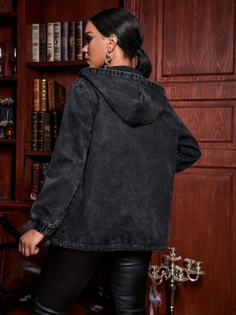 Stylische Kapuzenjacke aus Denim mit Reißverschluss von Keytaela