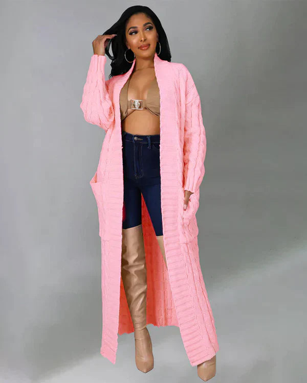 Lockere, lange Strickjacke mit V-Ausschnitt von Theodora