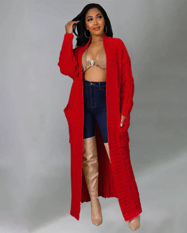 Lockere, lange Strickjacke mit V-Ausschnitt von Theodora