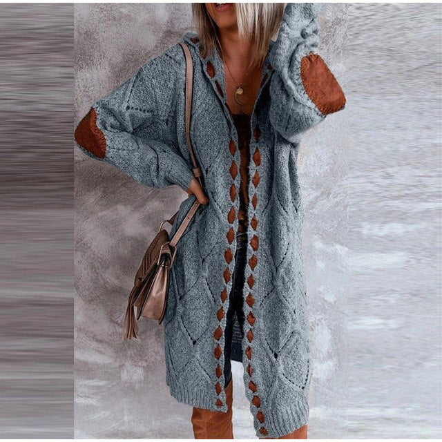 BETSY: Strickjacke mit Kapuze, mittellang