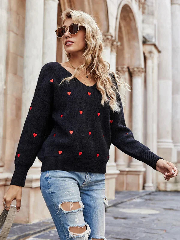 Frauen-Sweatshirt mit stilvoller Herzstickerei von Fudus