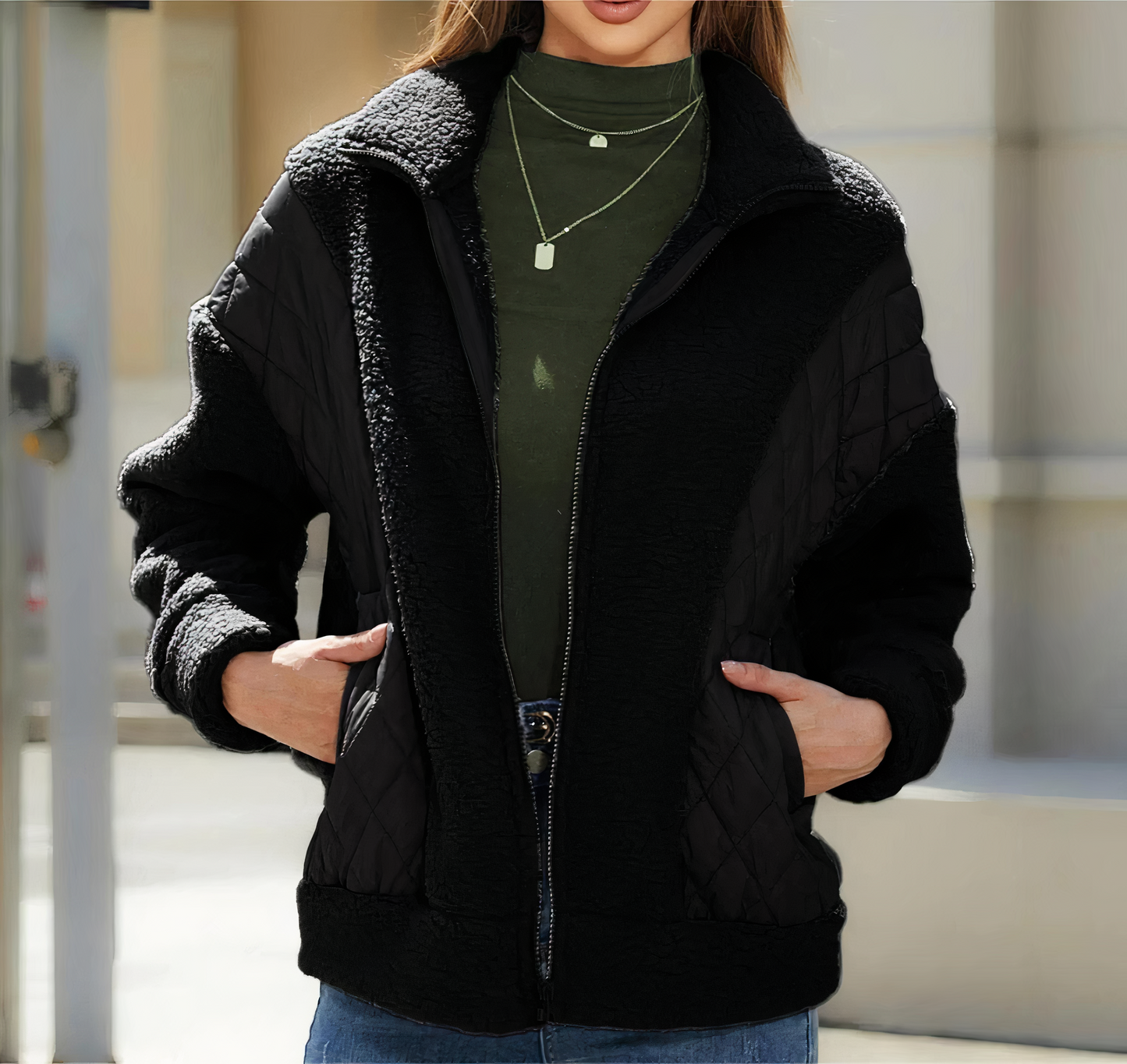 Weivon Herbstjacke: Gesteppte Patchwork-Optik
