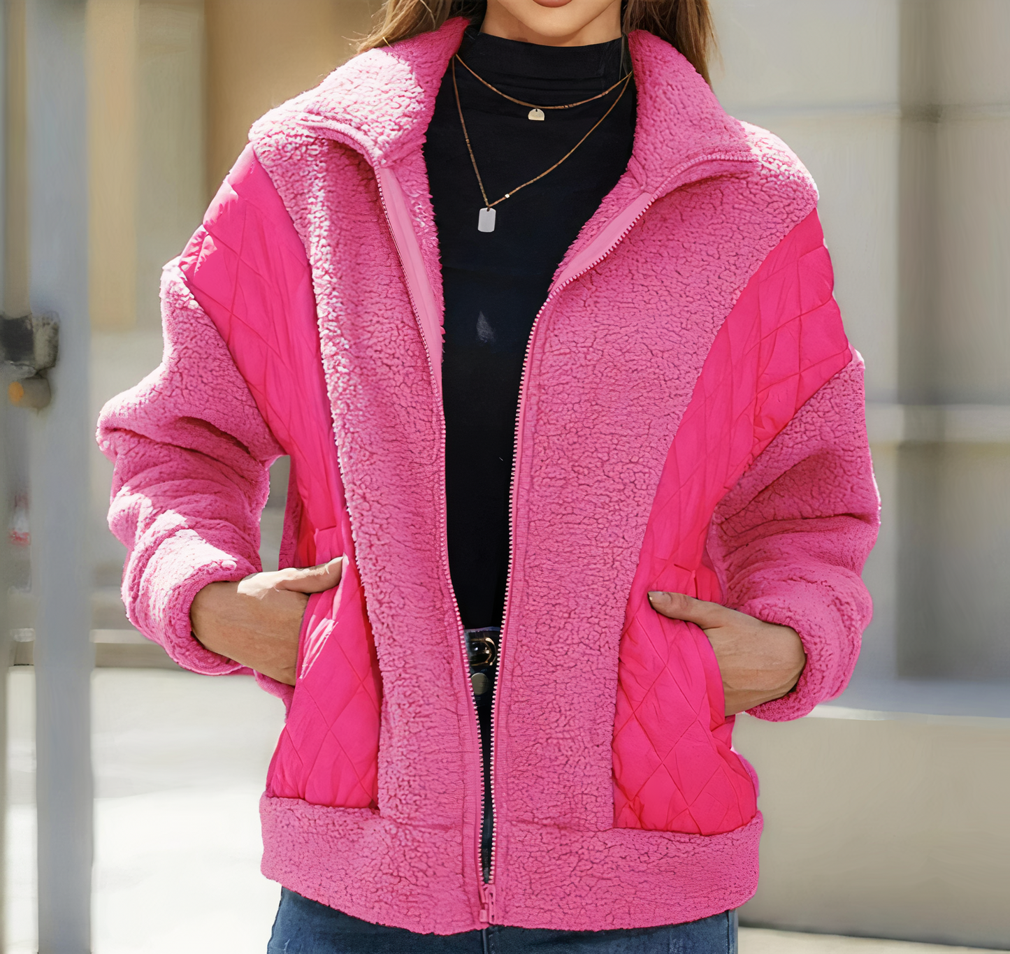 Weivon Herbstjacke: Gesteppte Patchwork-Optik