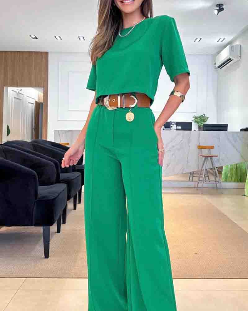 Weites Damen-Ensemble: Oberteil & Hose mit hohem Bund von MODEGEIST