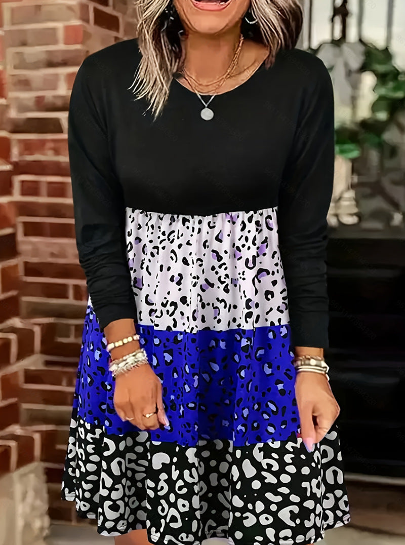 Trendiges Damen-Langarmkleid mit bunten Tierprint