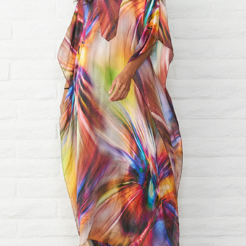 Weit schwingender Damen-Kaftan mit abstraktem, buntem Muster von MODEGEIST