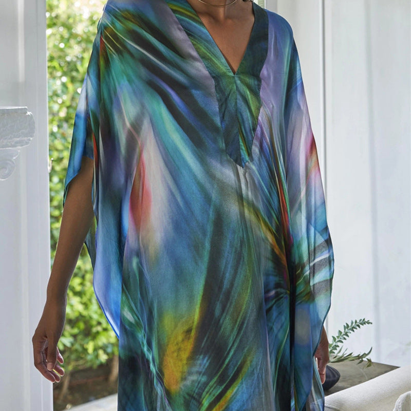 Weit schwingender Damen-Kaftan mit abstraktem, buntem Muster von MODEGEIST