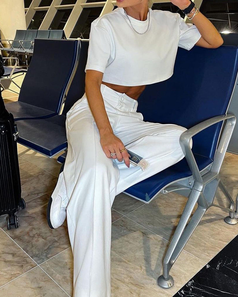 Weites Damen-Ensemble: Oberteil & Hose mit hohem Bund von MODEGEIST