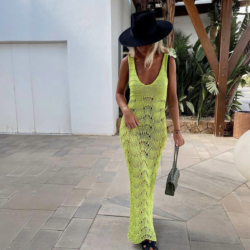 Modisches Damen-Strandmaxi-Kleid aus Häkelarbeit