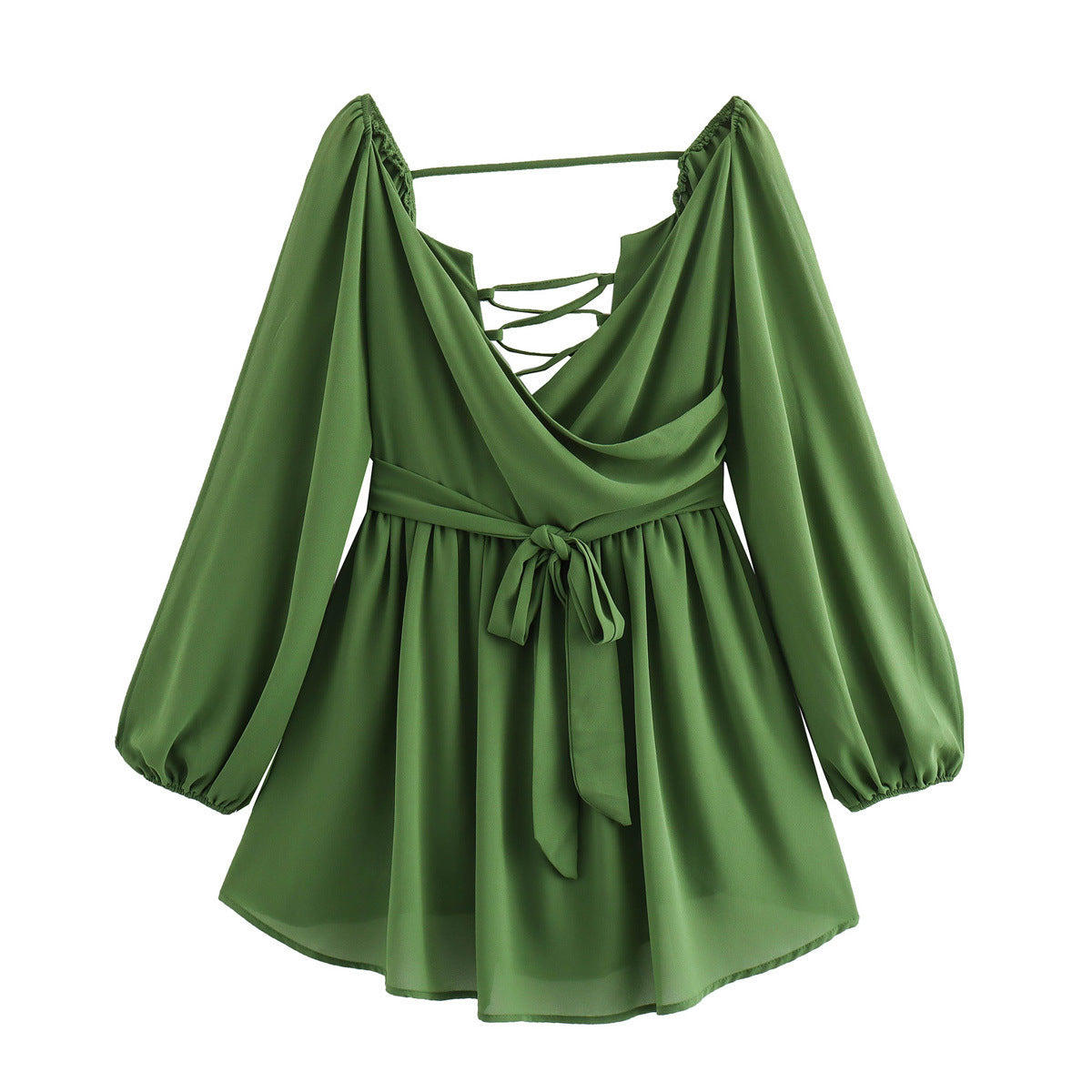 Wickelbluse für Damen mit Schnürung, lange Ärmel, MODEGEIST