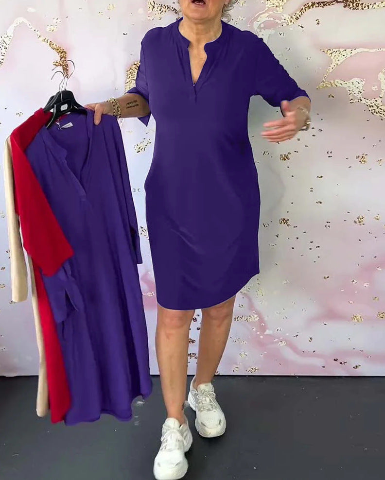 Vielseitiges Damen-Freizeitkleid mit Stehkragen und 3/4-Ärmeln von MODEGEIST