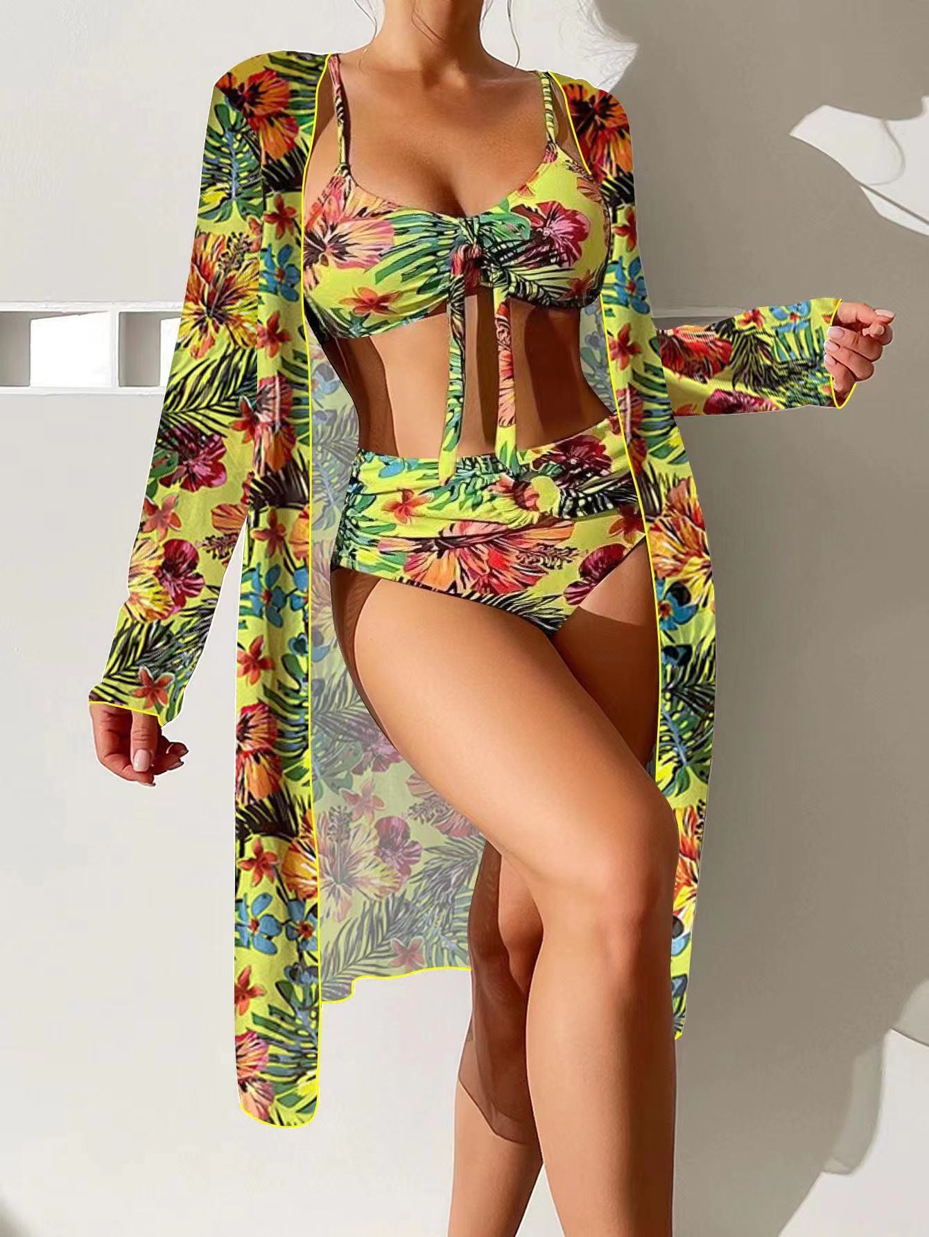 Tropischer Print Badeanzug Zweiteiler mit transparentem Überwurf von MODEGEIST