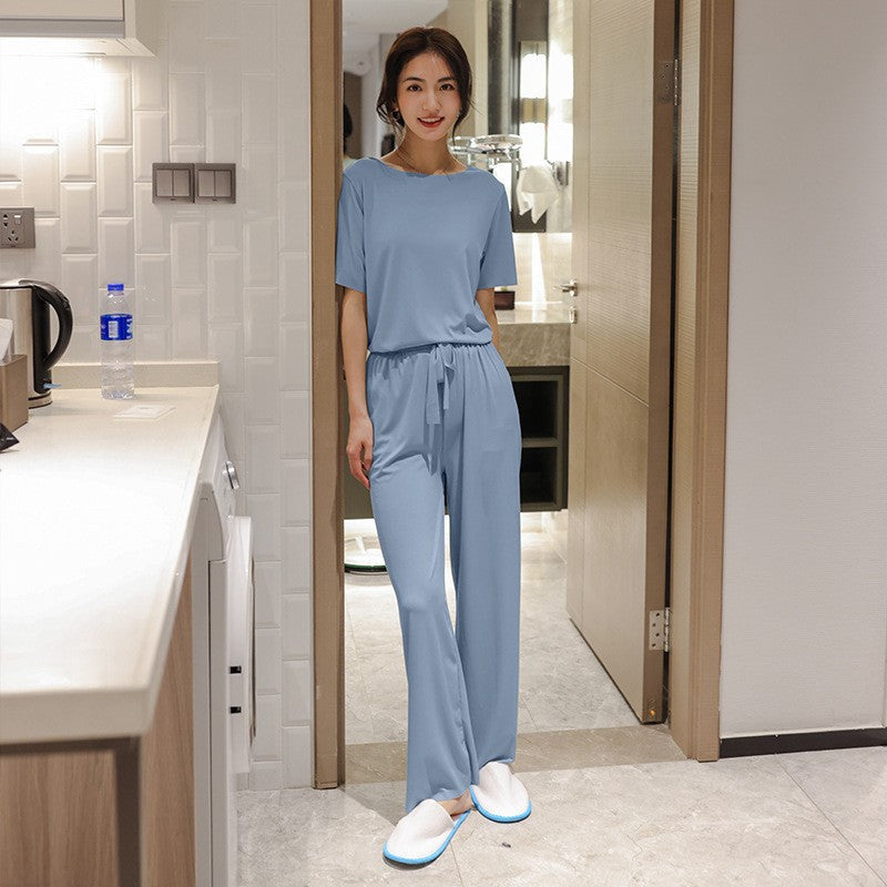 Wella Nachthemd-Set: Kurzarm-Shirt & weite Hose aus Eisseide