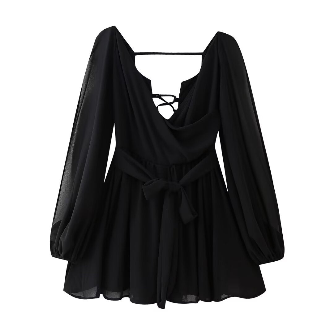 Wickelbluse für Damen mit Schnürung, lange Ärmel, MODEGEIST