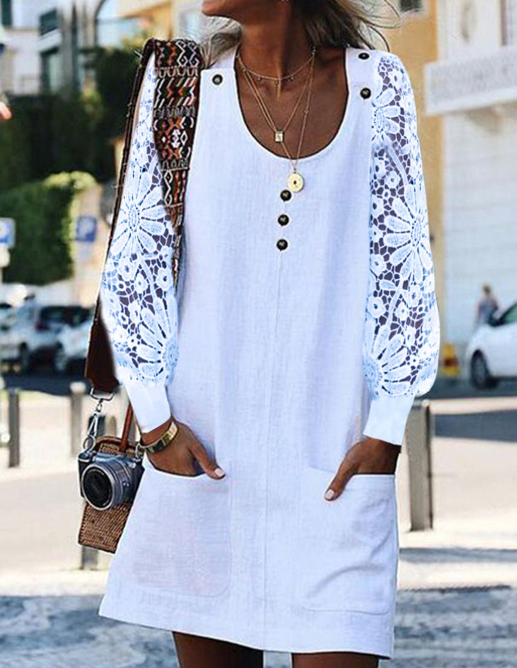 Trendiges Damenkleid mit Spitzenärmeln