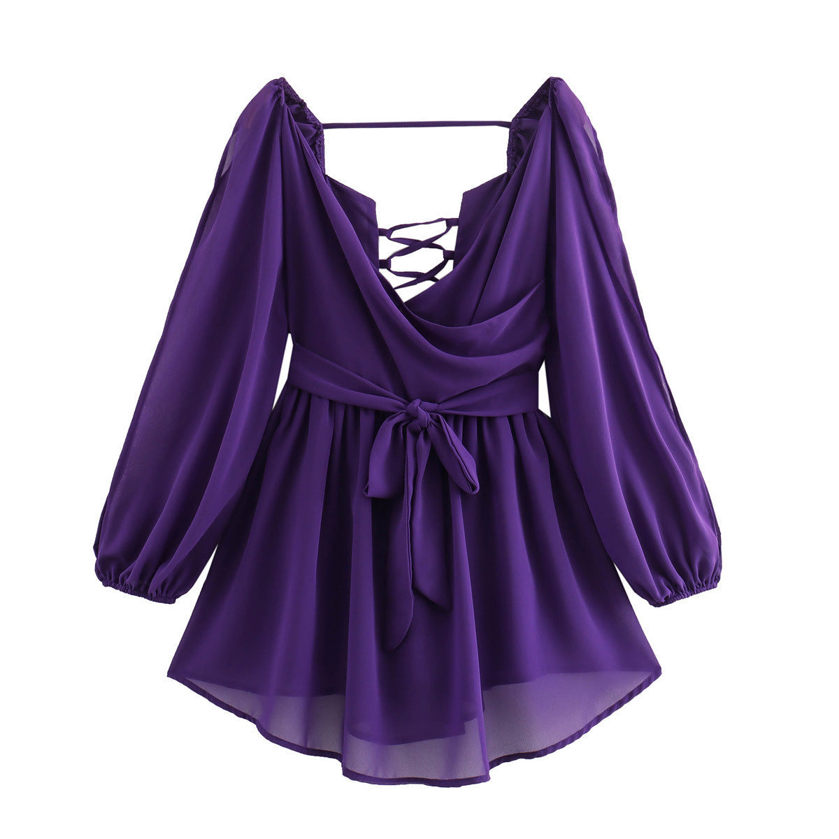 Wickelbluse für Damen mit Schnürung, lange Ärmel, MODEGEIST