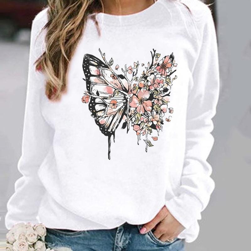 Damenpullover mit Blumen und Schmetterlingen von Fudus