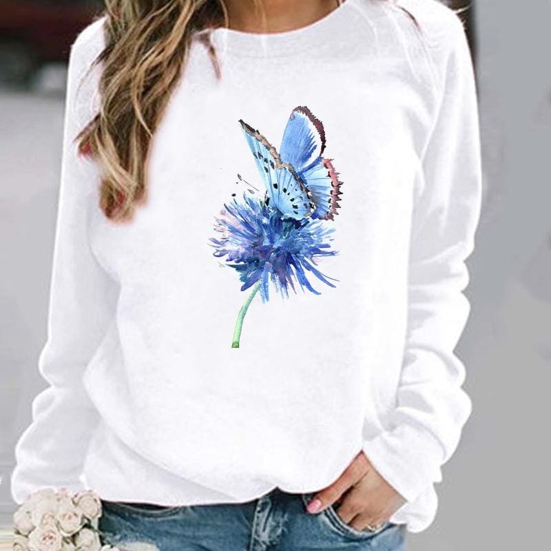 Damenpullover mit Blumen und Schmetterlingen von Fudus