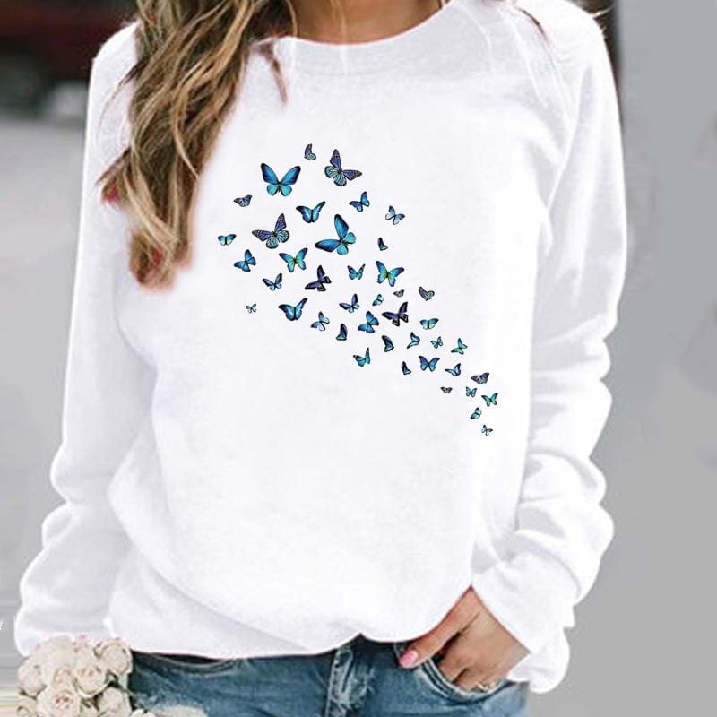 Damenpullover mit Blumen und Schmetterlingen von Fudus