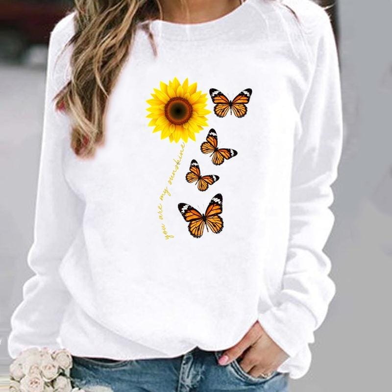 Damenpullover mit Blumen und Schmetterlingen von Fudus