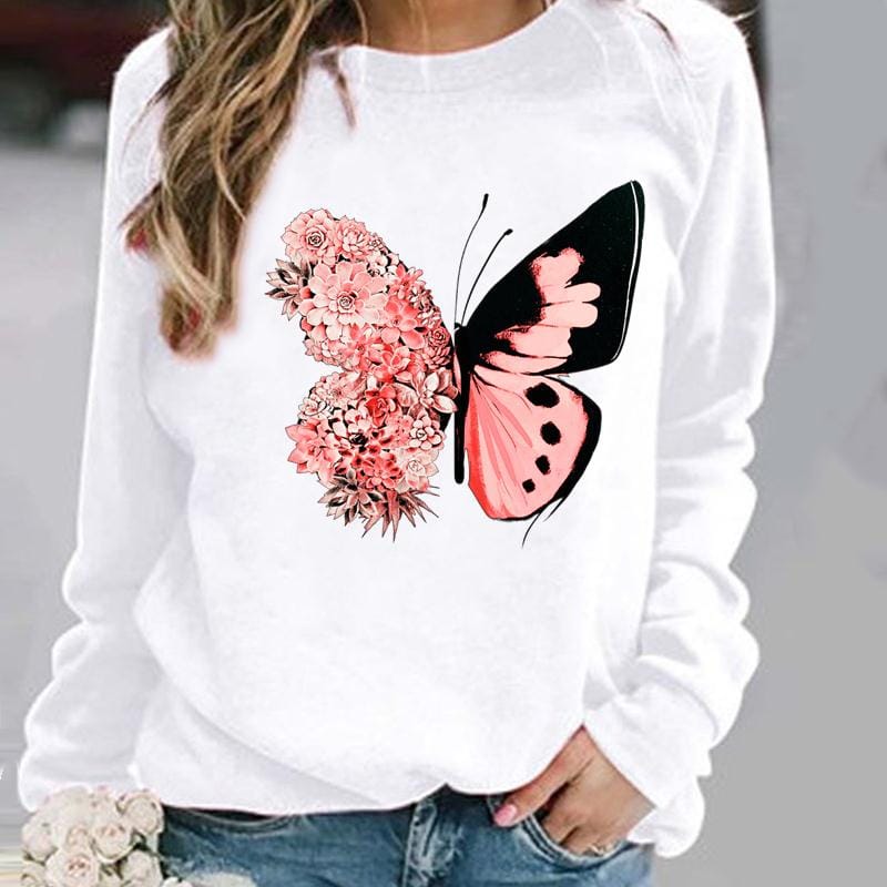 Damenpullover mit Blumen und Schmetterlingen von Fudus