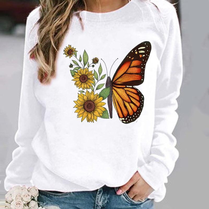 Damenpullover mit Blumen und Schmetterlingen von Fudus