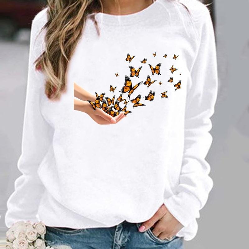 Damenpullover mit Blumen und Schmetterlingen von Fudus