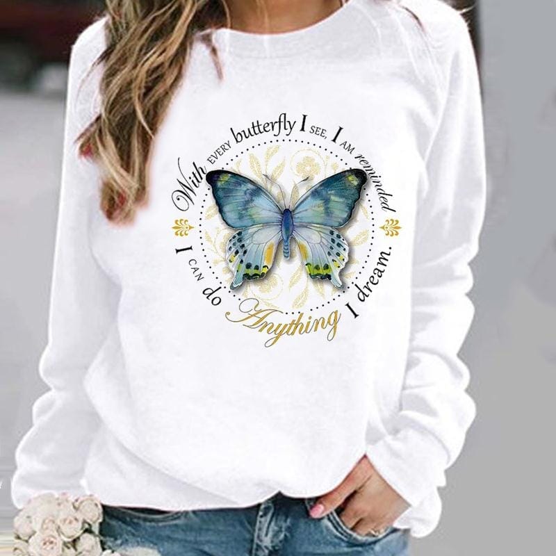 Damenpullover mit Blumen und Schmetterlingen von Fudus