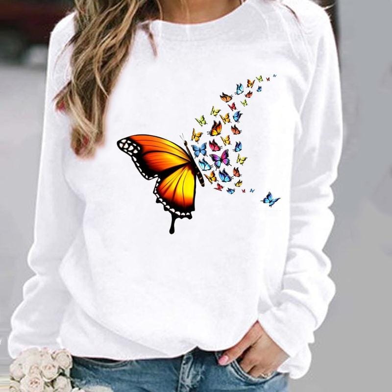 Damenpullover mit Blumen und Schmetterlingen von Fudus