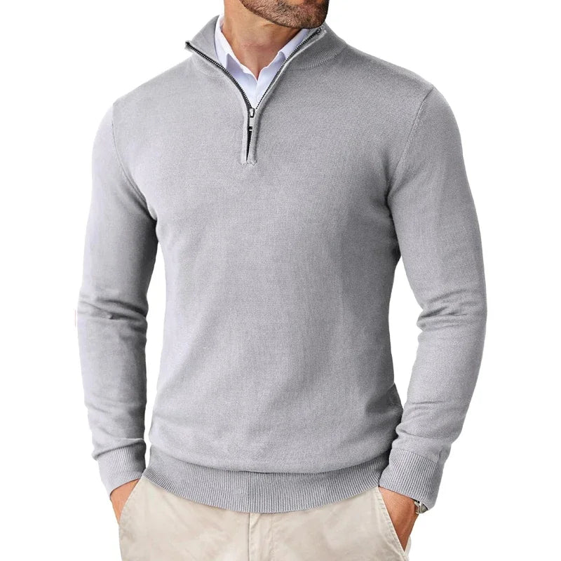 Weicher Herrenpullover mit Kragenreißverschluss aus Baumwollmix