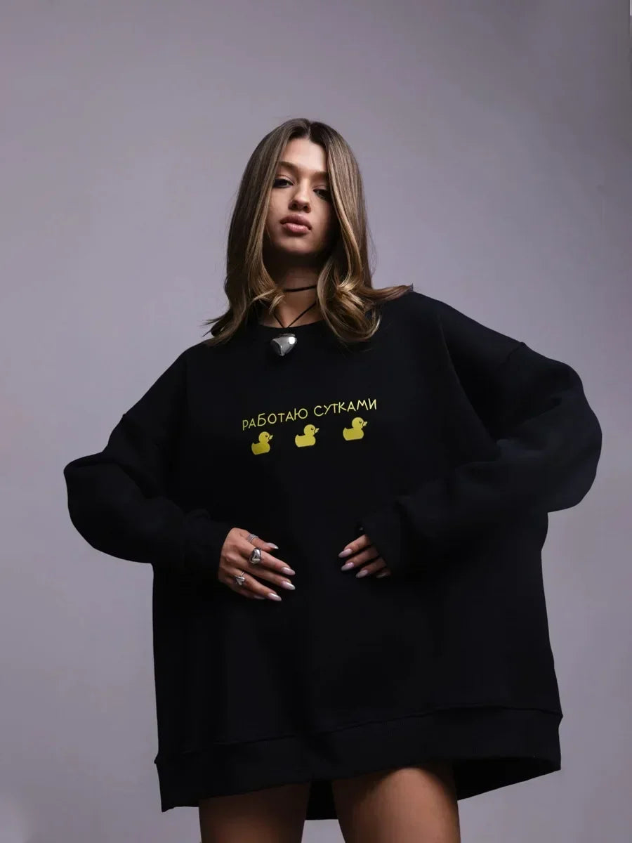 Großer Damen Kapuzenpullover aus Baumwolle mit Aufdruck