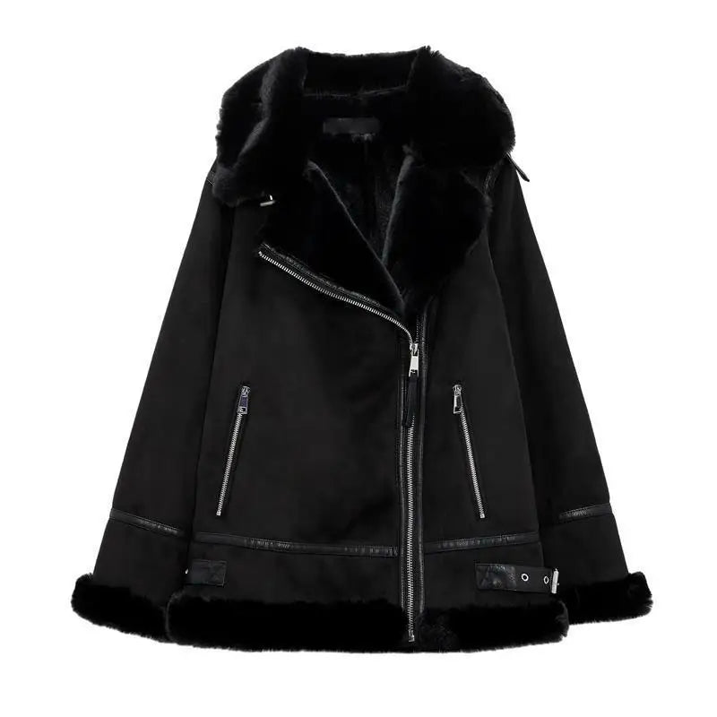 Damen Winterjacke Luthika: Warmer Kunstfellmantel mit Reißverschluss und Kragen