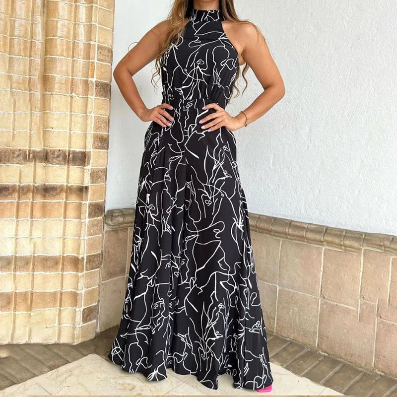 Beatrice Overall: Elegant Printed Neckholder Lace-up Jumpsuit